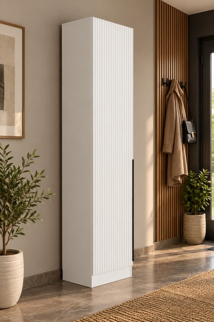 Kale 210 Cm 1 Kapaklı 1b Raf Portmanto Beyaz Mebran Çizgili Beyaz