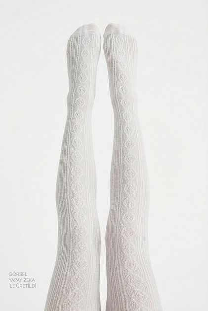 Girl's White Pretty Daisy Patterned Fishnet Pantyhose