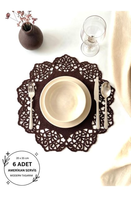 Dark Brown (Venge) Suede Fabric American Service Placemat 35X35 cm Round Set of 6