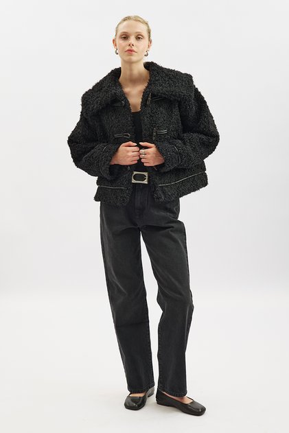 Buttoned Fur Coat Black