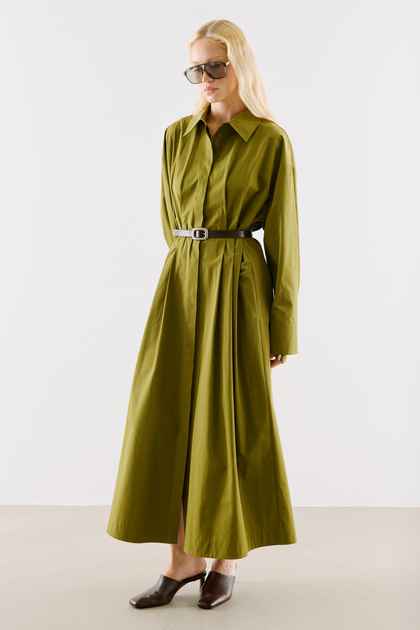 Pleated Waist Shirt Dress Oil Green