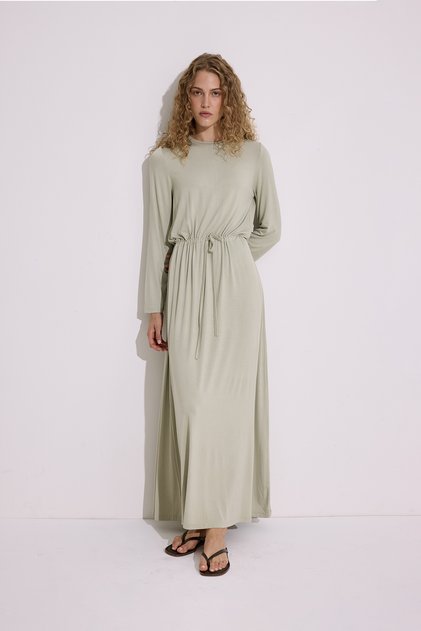 Drape Long Sleeve Dress Pastel Green