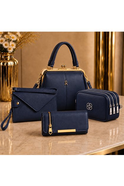 Lüks kadın çanta seti 4 parça omuz+çapraz+cüzdan+telefon çantası kombini