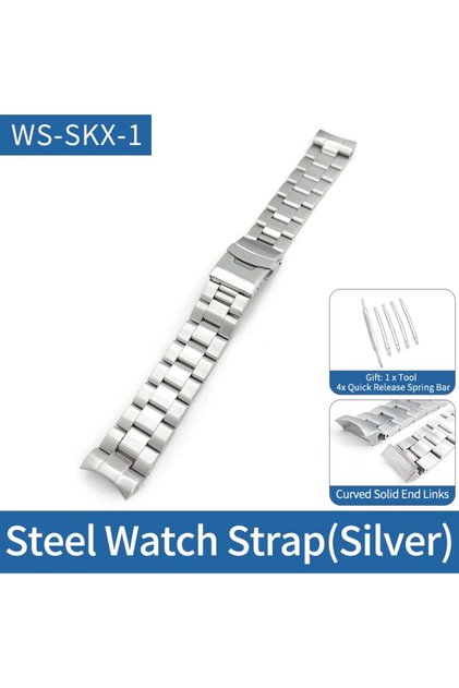 24mm Diameter Curved Tip Silver Color Watch Band