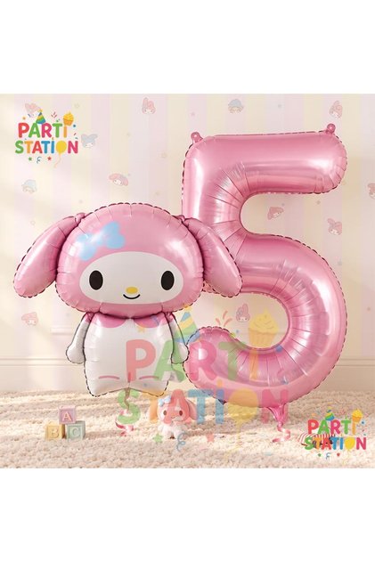 Sanrio My Melody Concept Foil Balloon and 5-Year-Old Pink Foil Number Balloon Set