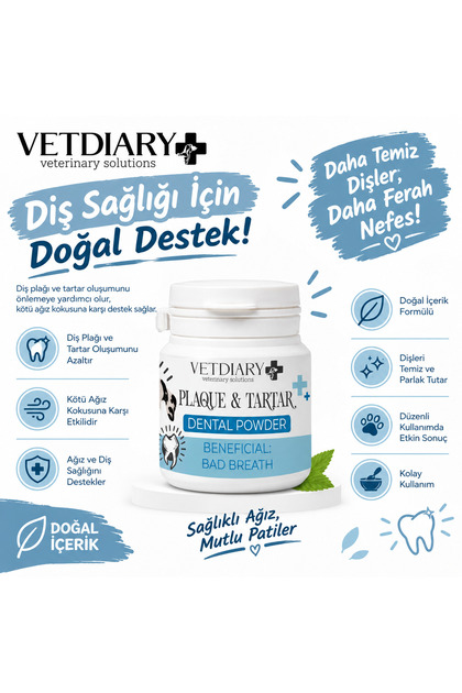Plaque & Tartar ve Ağız kokusuna karşı kedi ve köpek diş bakım plak tartar toz 50 gr