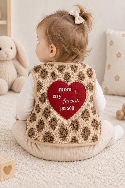 Little One's Heart Plush Baby Vest - Leopard