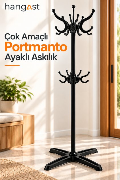 Ayaklı Askılık Vestiyer Elbise Askılığı Büro Ayaklı Portmanto Elbise Askısı | Demonte Kolay Kurulum