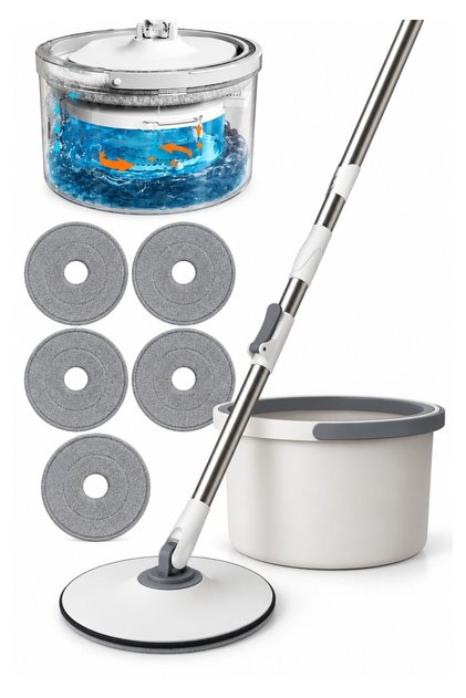 360° Spin Mop & Bucket Set with 5 Reusable Microfiber Pads – Adjustable Handle, Self-Wringing Floor Cleaning Mop for Wet & Dry Use