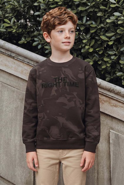 Patterned Embossed Printed Crew Neck Boys' Sweatshirt