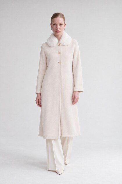 Cream Fur Collared Cashmere Cardigan