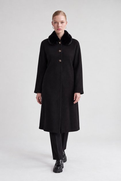 Fur Collared Cashmere Cardigan Black
