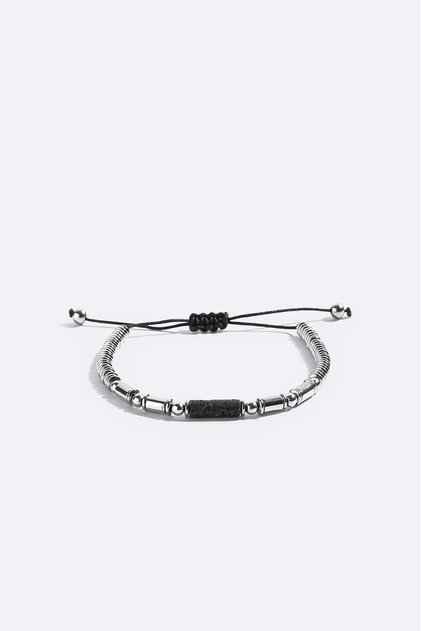Men's Burgundy Lava Stone and Hematite Stone Bracelet B009626