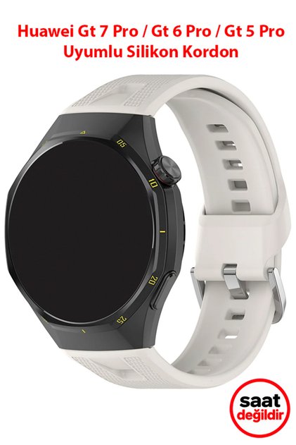 Huawei GT 7 Pro / GT 6 Pro / GT 5 Pro 46mm Uyumlu 46mm Desenli Metal Tokalı Kavisli Giriş Silikon Kordon