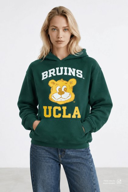 Eartha Dark Green Hooded Printed Loose Fit Women's Sweatshirt
