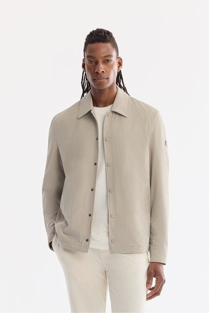 Men's Light Gray Classic Collar Water Repellent Windproof Lightweight Seasonal Comfort Fit Coat A61Y6053