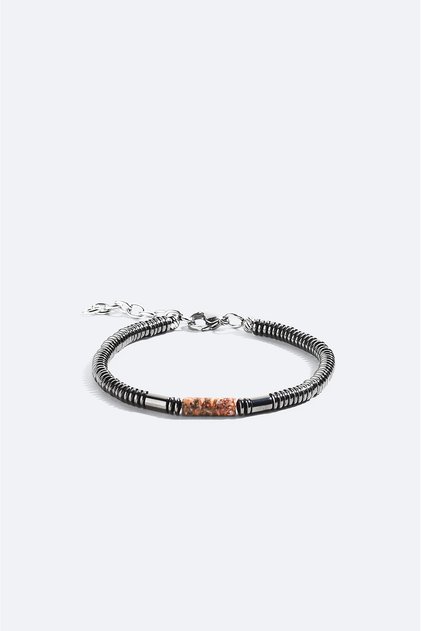 Men's Burgundy Agate and Hematite Stone Bracelet B009627