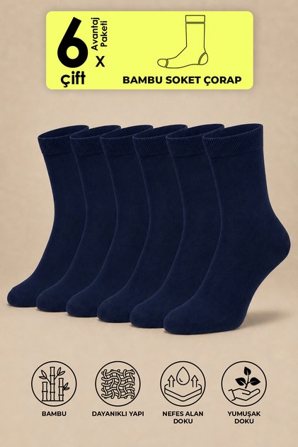 Lacivert Bambu Soket Çorap 6'lı Paket Sertifikalı