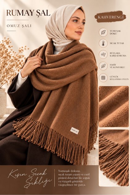 Premium Yün Kaşmir Dokulu Omuz Şalı