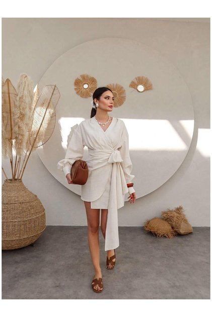 Linen Asymmetrical Mini Dress