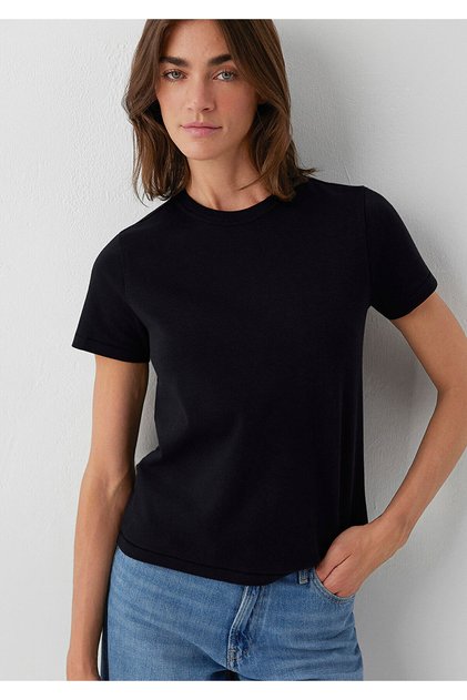 Bisiklet Yaka İnterlok Siyah Basic Tişört Slim Fit / Dar Kesim 1612707-83079