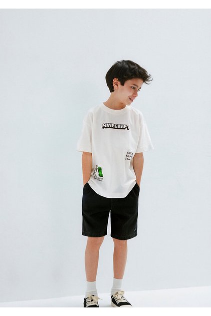 Minecraft Baskılı Ekru Tişört Oversize / Geniş Kesim 6610476-70057