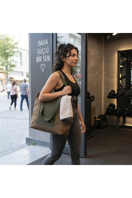 Laptop ve Spor Çantası %100 Pamuk Mumlu Kanvas Cepli