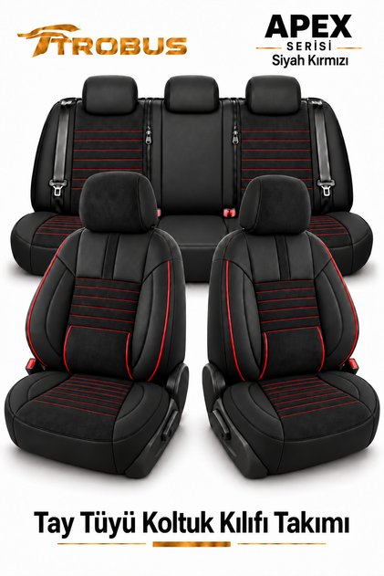 Honda Civic FD6 2006-2011 Uyumlu Apex Serisi Tay Tüyü Bel Destekli Siyah Kırmızı Koltuk Kılıfı