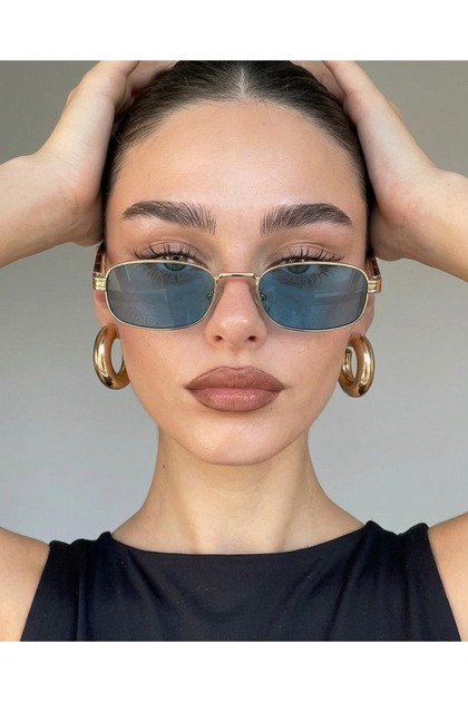 Valeno Turquoise Glass Bone Leopard Printed Strappy Premium Rectangular Unisex Sunglasses