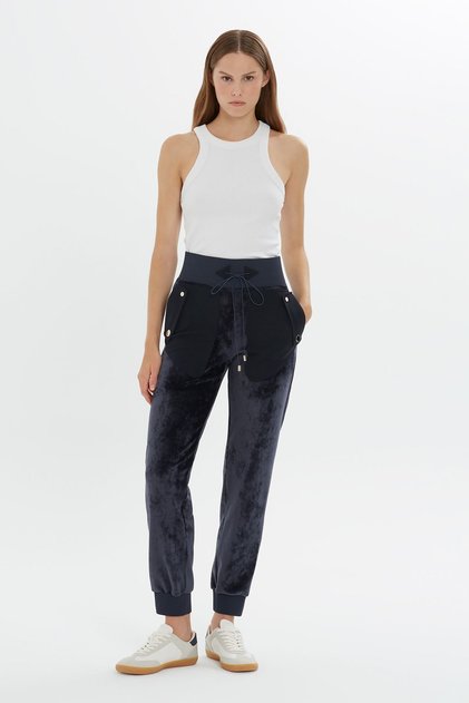 Koyu Mavi Kadife Jogger Pantolon