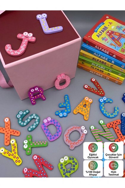 Magnetli Ahşap Harf Seti, 7 Harf (harfleri belirtiniz)