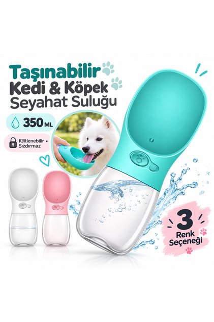 Taşınabilir Kedi Köpek 350 ml Seyahat Suluğu Su Hazneli Kilitlenebilir Sızdırmaz Kutulu