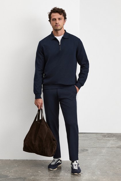 Vicks Men's Navy Blue Trousers with Elastic Waist and Laces, Woven Comfortable Cut