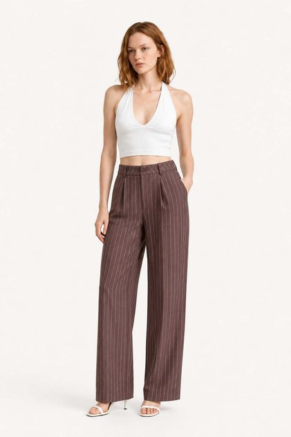 High Waist Slim Striped Classic Fabric Pants