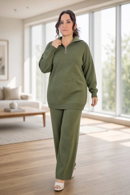 Front Half Zippered 100% Acrylic Fabric Large Size Bottom Top Set