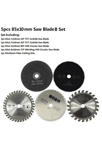 5PCs 85X10mm XCAN 5pcs Mini Circular Saw Blade Set 85x10/15mm HSS/TCT/Diamond Cutting Disc Carbide T