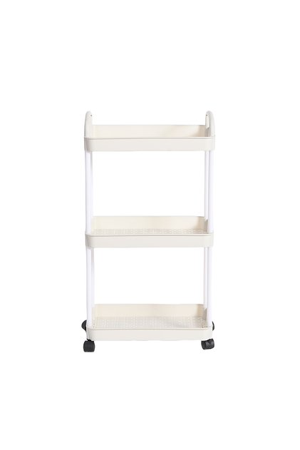 3 Tiers White Plastic Rolling Utility Cart with Handle Storage Trolley for Office, Living Room, Kitc