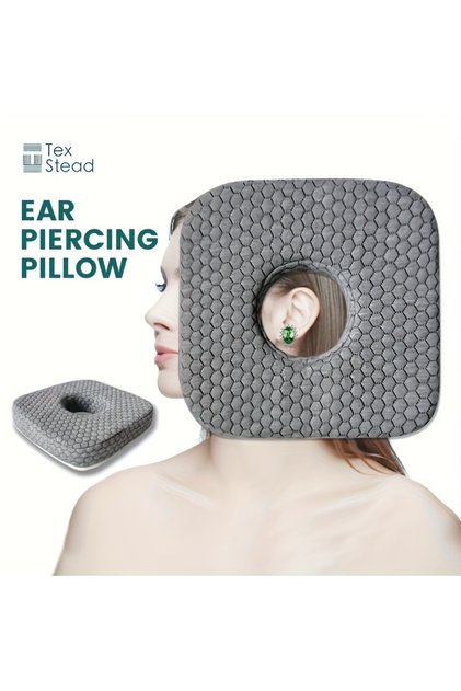 23X23X5cm Gray Ear Piercing Pillow for Side Sleepers, CNH and Ear Pain Ear Inflammation,with an Ear