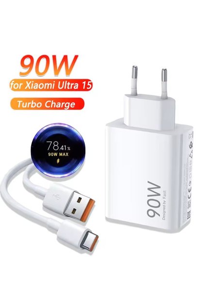 EU and 1M Cable 90w Original Charger Turbo Charge Cargador Adapter for Xiaomi 15 Ultra 15 14 Poco X7