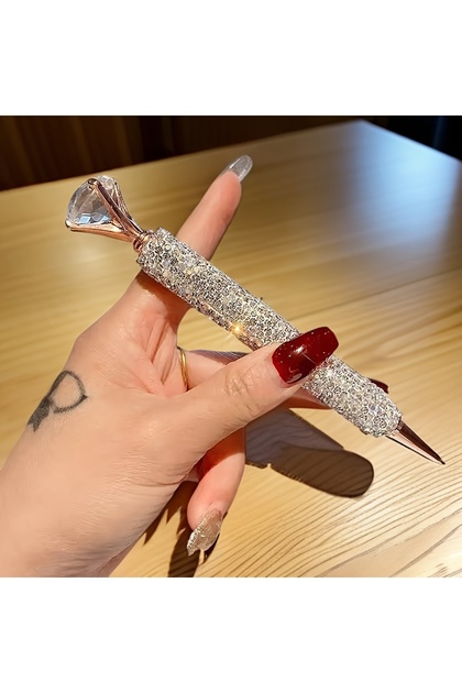 1Pcs 1 Rhinestone Elegant Twist-Cap Ballpoint Pen, Rhinestone Ballpoint Pen with Black Ink, Durable