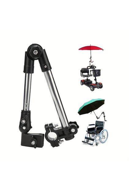 Black Adjustable Stainless Steel Umbrella Stand for Wheelchairs and Bicycles Rainproof Equipment, Mu