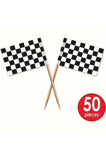 50pc 50pcs, Checkered Racing Flag Party Food Topper For Race Car Party Toothpick Flag Cupcake Topper