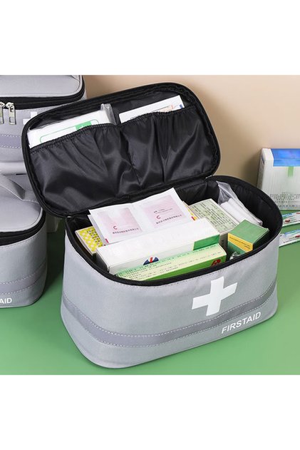 M gray 1PC Portable Medicine Bag Travel Outdoor Storage Health Kit Medicine Kit Travel Family Medici