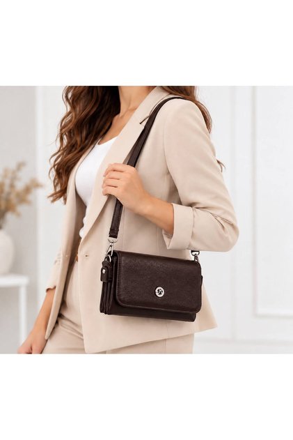 Women's 3-Compartment Covered Shoulder and Crossbody Bag (21X14Cm)