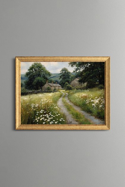 The Road Leading from the Daisies to the Cottage - Vintage Patterned Painting - Fine Model