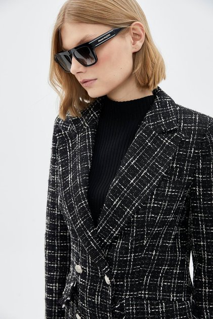 Double Breasted Collar Buttoned Black Jacket 0109