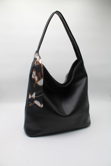 Women's Black Large Size Scarf Detailed Casual Lined and Zippered Hand, Arm and Shoulder Bag