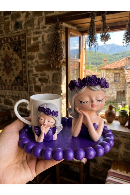 Flower Crowned Girl Themed Turkish Coffee Cup Presentation Set