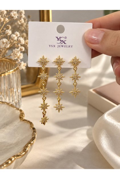 Long Dangle Earrings with Stone Star Figures – Stylish and Glamorous Women's Earrings