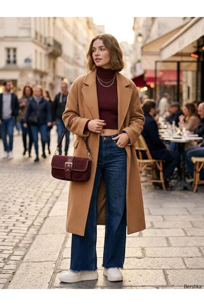 Women's Suede Baguette Shoulder Bag with Belt Buckle